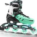 Inline Skates for Kids and Adult, Adjustable Fun Illuminating Skates for Girls, Boys, Women and Men Outdoor and Indoor, Beginners (Large-Youth & Adult, green)