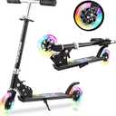 TENBOOM Scooter for Kids Ages 3+, Teens, Foldable Kick Scooter with Light up Wheels, Kickstand, 3 Adjustable Levels, Rear Brake, Lightweight Boys Girls Toys for Kids 5-7, Black