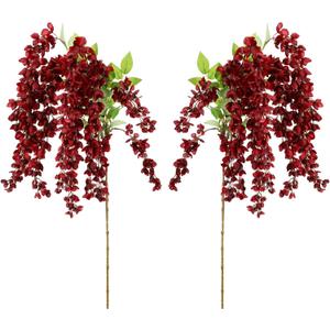 2 Pcs 45'' Artificial Wisteria Flowers Branches Burgundy Fake Wisteria Floral Hanging Plant Decoration for Wedding Flower Wall Backdrop Party Floor Vase Balcony