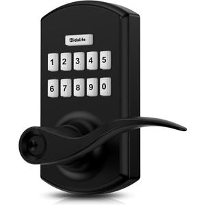 Hidalife Keypad Door Lock with Handle, Keyless Entry for Front Door, Manual Passage Mode, Matte Black