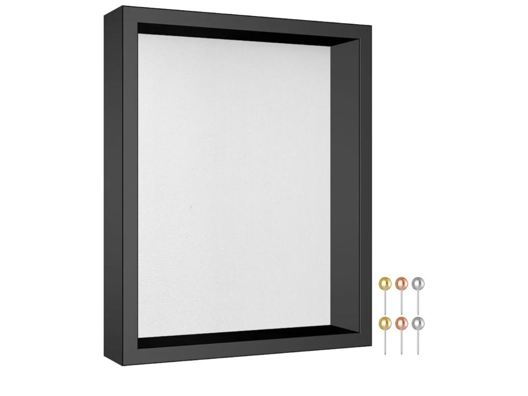 Califortree 8x10 Shadow Box Frame with Soft Linen Back - Metal Push Pins Included, Memory Shadow Box Display Case for Bouquet Awards Medals Wedding Photos and More, Black