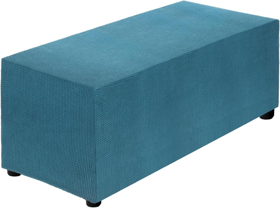 uxcell Stretch Ottoman Cover Rectangular Oversized Square Ottoman Slipcover with Elastic for Foot Stool Living Room Bedroom Fit Length 130-160cm / 51"-63", X-Large, Dark Cyan