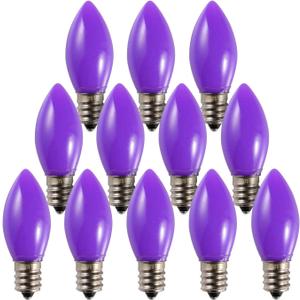 Bluex Bulbs 12 Pack C9 Purple Light Bulb Ceramic Incandescent 7 Watt E17 Intermediate Base Replacement C9 String Lights Bulbs Colored Light Bulb Purple Bulb Holiday Decorations Halloween Bulb