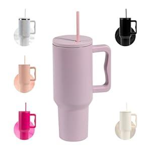 Naivees 40oz Stainless Steel Insulated Cup with Handle and Straw, Leak-proof and Reusable Insulated Travel Mug Tall Water Bottle for Water and Coffee (Purple)