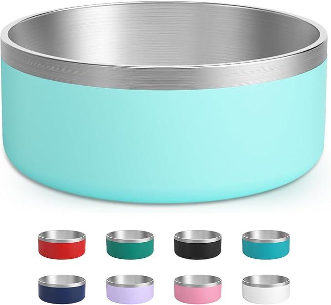 LIHOOOOM Stainless Steel Dog Bowl, Metal Water and Food Dish for Large Dogs, Insulated Non-Slip Pet Bowl, Easy Clean, 64oz, Mint GRE
