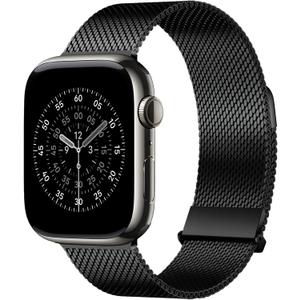 Bestsure Milanese Loop Watch Band Compatible with Apple Watch 42/44/45/46/49mm, Metal Stainless Steel Mesh, Dual Magnetic Clasp, for Series 9/8/7/6/5/4/SE/3/2/1, Ultra, Men & Women, Black