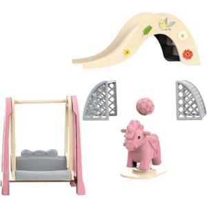 Family Dollhouse Accessories — Mini Playground Set with Swing & Slide, Rocking Horse, Soccer Goals, Screen-Free Add-On — Miniature Dollhouse Playset for Ages 3+