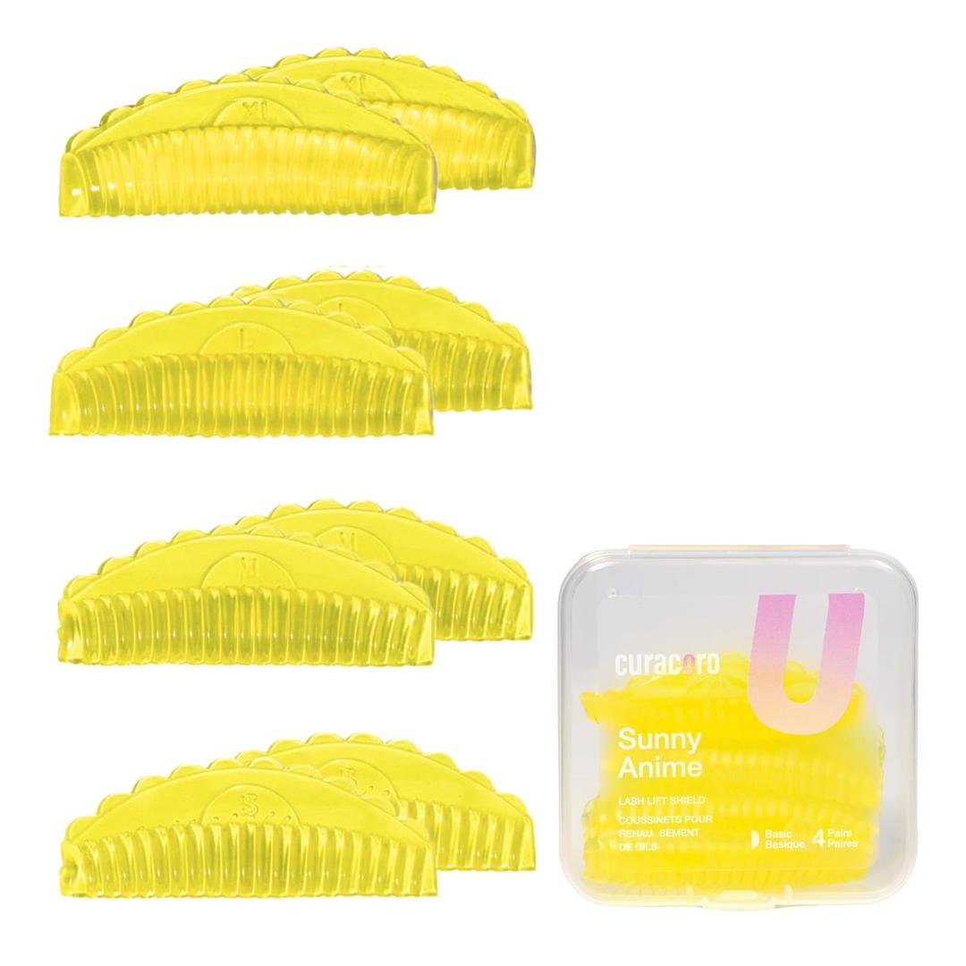 Curacoro Lash Lift Shields, 8 Pcs / 4 Sizes Lash Lift Rods, Lash Lift Pads for Eyelash Curling and Lifting, Reusable Silicone Lash Rods For Eyelash Perm Lamination (Sunny Anime)