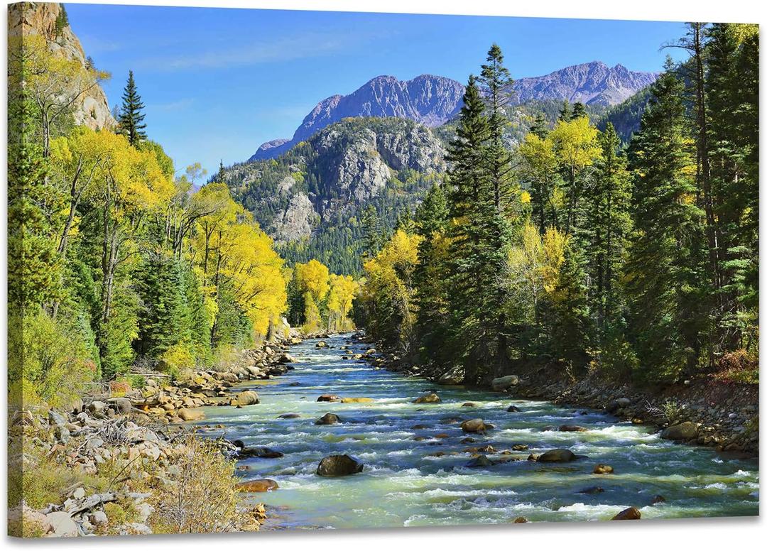 SKASNFAI Colorado River Wall Art Colourful Mountains Stream for Pictures Office Decor Living Room Nature Landscape Photography Artwork Print Framed (12L x 16W)