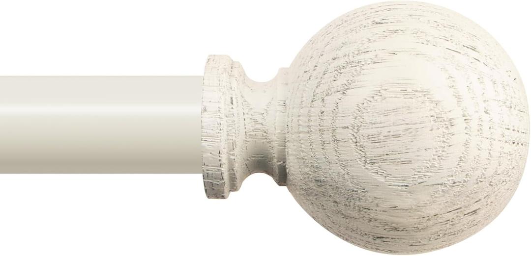 White Wood Curtain Rods for Windows:HTZON 1" Farmhouse Boho Rrustic Wooden Curtain Rod Living Room Bedroom,Decorative Adjustable Antique White Drapery Rods Faux Wood Grain Vintage Distressed,36-88"