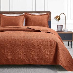 Love's cabin Quilts for Full Bed Umber Bedspreads Bedding Set - Lightweight Bedspread Comforter - Coin Pattern Bedding Coverlet for All Season - 3 Pieces (1 Quilt, 2 Pillow Shams)