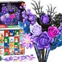Advent Calendar 2025 for Adults Teens, 12 Purple Rose Flower Bouquet Building Blocks, 24 Days Surprise Christmas Countdown Calendar with 822 PCS Gothic Artificial Flowers Home Decor for Women Men Teen