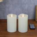 Flameless Candles with Remote Timer, 3D Moving Flickering Flame Battery Operated Candles Lasting 1000+ Hours, 3" x 5" Ivory Real Wax Electric LED Pillar Candles, Set of 2