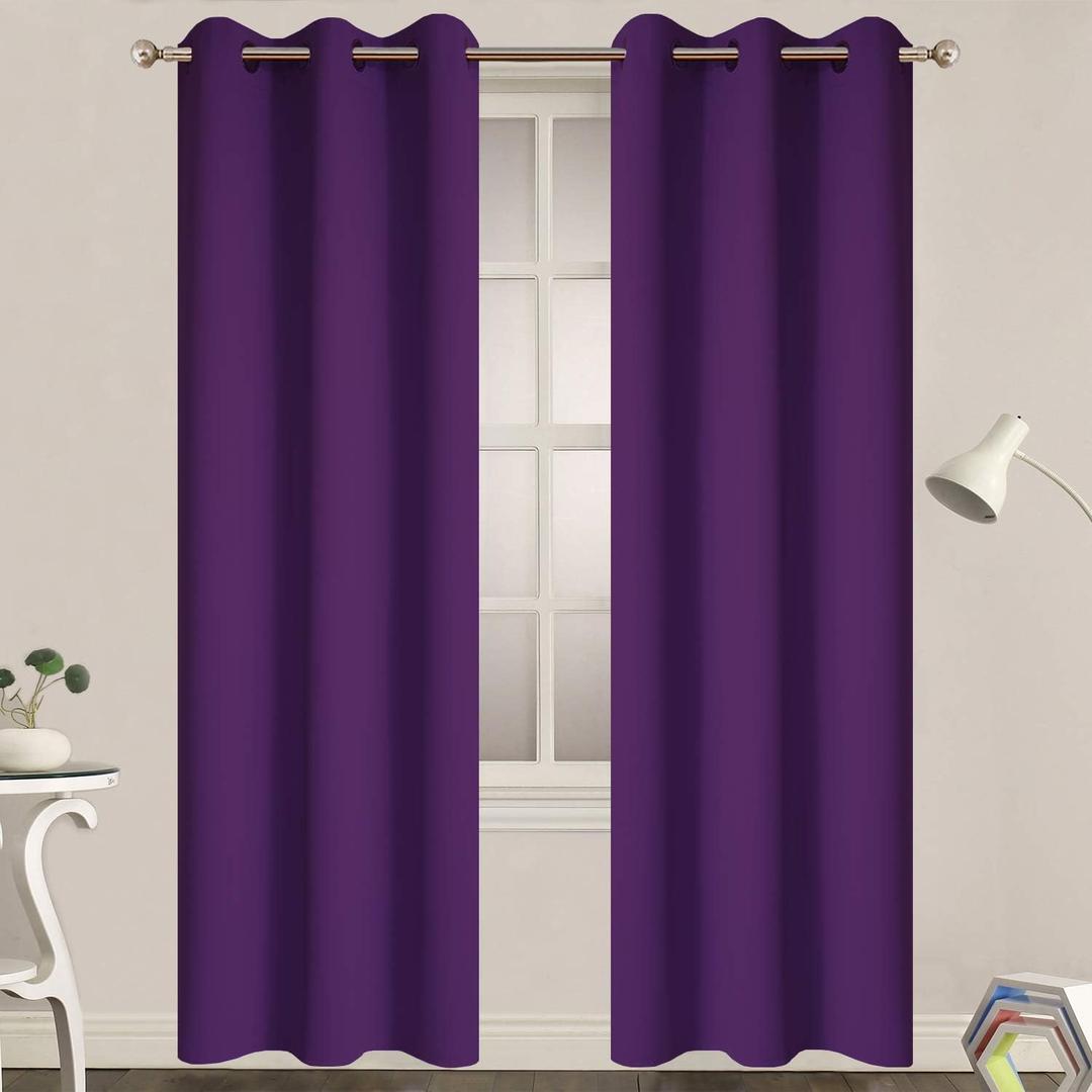 Yakamok Blackout Curtains for Bedroom,Thermal Insulated Blackout Grommet Top Drapes for Living Room, Purple, 38x84 Inch, 2 Panels