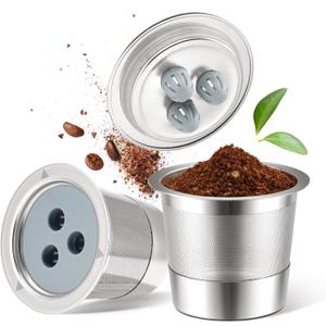 2 Pack K Cups Reusable Coffee Pods for Ninja Dual Brew Coffee Maker Stainless Steel cup Body+Plastic Cup Lid Permanent K Cups Filters Compatible with Ninja CFP201 CFP301 Dual Brew Pro Machine