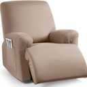 TAOCOCO Stretch Recliner Chair Covers 3-Pieces Solid Furniture Covers Recliner Cover for Reclining Chair Slipcovers Feature Fitted Soft Washable Recliner Sofa Covers (1 Seat, Khaki)