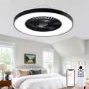 24" Low Profile Ceiling Fan with Light 3-Dimmable Lights and 6 Speeds Wind, Enclosed Bladeless Ceiling Fan for Bedroom, Living Room,Study Room(Black)