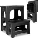 2 Step Folding Stool Non Slip 250 lb Capacity Foldable Step Stool 8 and 17 Inch Dual Height Portable Foot Stool for Kitchen Bathroom Black