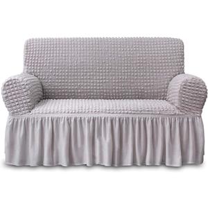 NICEEC Loveseat Slipcover Grey Loveseat Cover 1 Piece Easy Fitted Sofa Couch Cover Universal High Stretch Durable Furniture Protector Love Seat with Skirt Country Style (2 Seater Lilac Gray) (Medium)