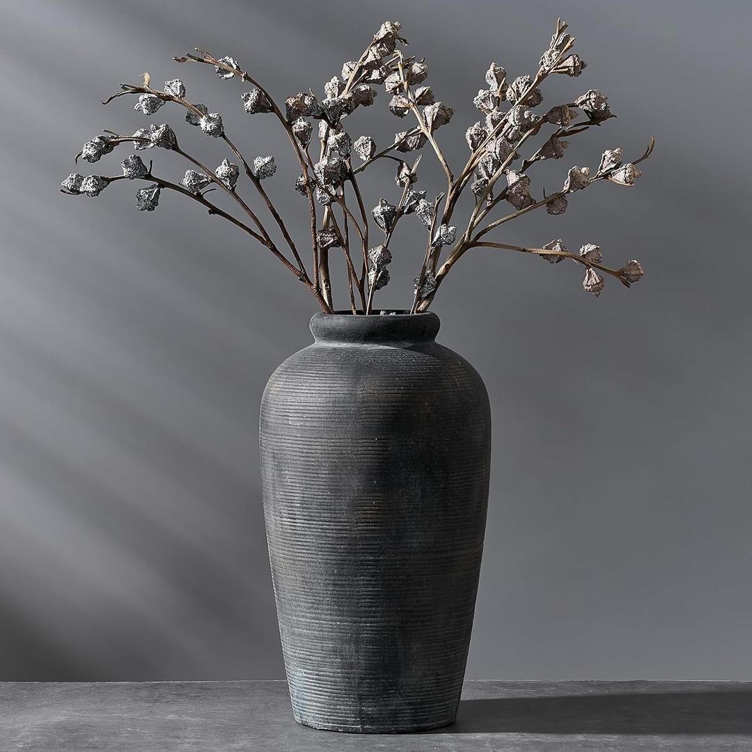 Vaseking Large Ceramic Rustic Vase, 11 inch Minimalist Decorative Farmhouse Tall Vase for Home Decor, Living Room, Shelf Decor, Enterway, Wedding, Table Decoration, Bronze