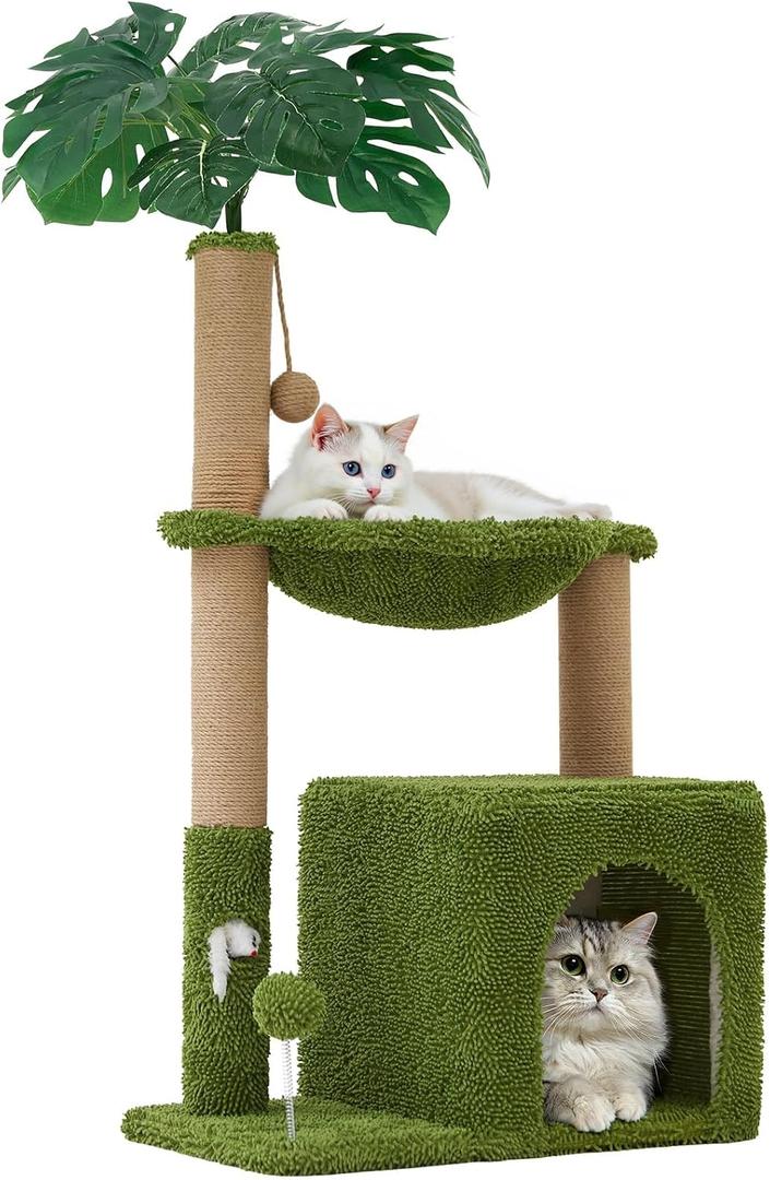 Woochpet 37" Cat Tree Tower for Indoor Cats2-in-1 Multi-Functional Comfort with Premium Sisal Scratching Post, Cat Cando with Mouse Hole and Plush Toy Ball Large Hammock for Kitty or Small Cats