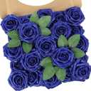 N&T NIETING Artificial Flowers Glowing Navy Blue Flowers Foam 25pcs Glitter Roses Real Looking Fake Roses with Stem for DIY Wedding Bouquets Centerpieces Bridal Shower Party Home Decorations
