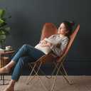 Shy Shy Lets Touch The Sky Leather Living Room Chairs-Butterfly Chair Brown Leather Butterfly Chair-Handmade with Powder Coated Iron Frame (Cover with Folding Frame) (Golden Frame), 66x58x94cm