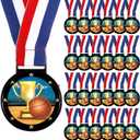 Kenning 24 Pcs Basketball Medals for Kids with Attached Neck Ribbons, Award Medals Metal Trophy Trophies Gift for Sports Themed Party Favors Team Participation(Basketball)