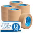 Spartan Industrial - 2" X 60 yd Kraft Tape with Rubber Adhesive - 24 Rolls of Brown Packing Tape for Moving Boxes and Shipping - 7 Mil