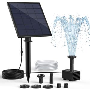 Solar Fountain Pump for Bird Bath, 2.5W Solar Water Pump with Dry-Run Protection, 5 Spray Modes & 4ft Hose, Adjustable Ground Stake for Garden Small Pond Fish Tank DIY Water Feature