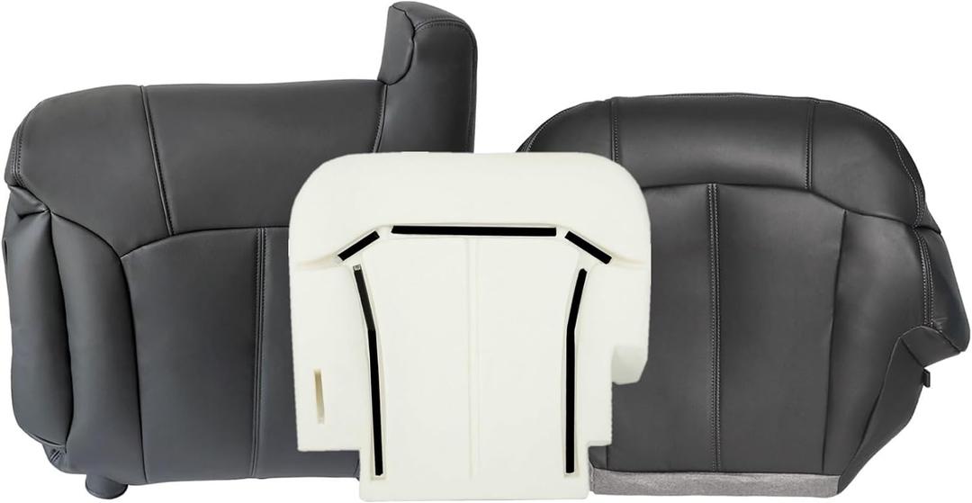 FZJDSD Dark Gray 122 Driver Side Bottom & Top Lean Back & Foam Cushion Leather Seat Cover Compatible with Chevy Silverado Tahoe Suburban Avalanche GMC Sierra Yukon 1999 2000 2001 2002
