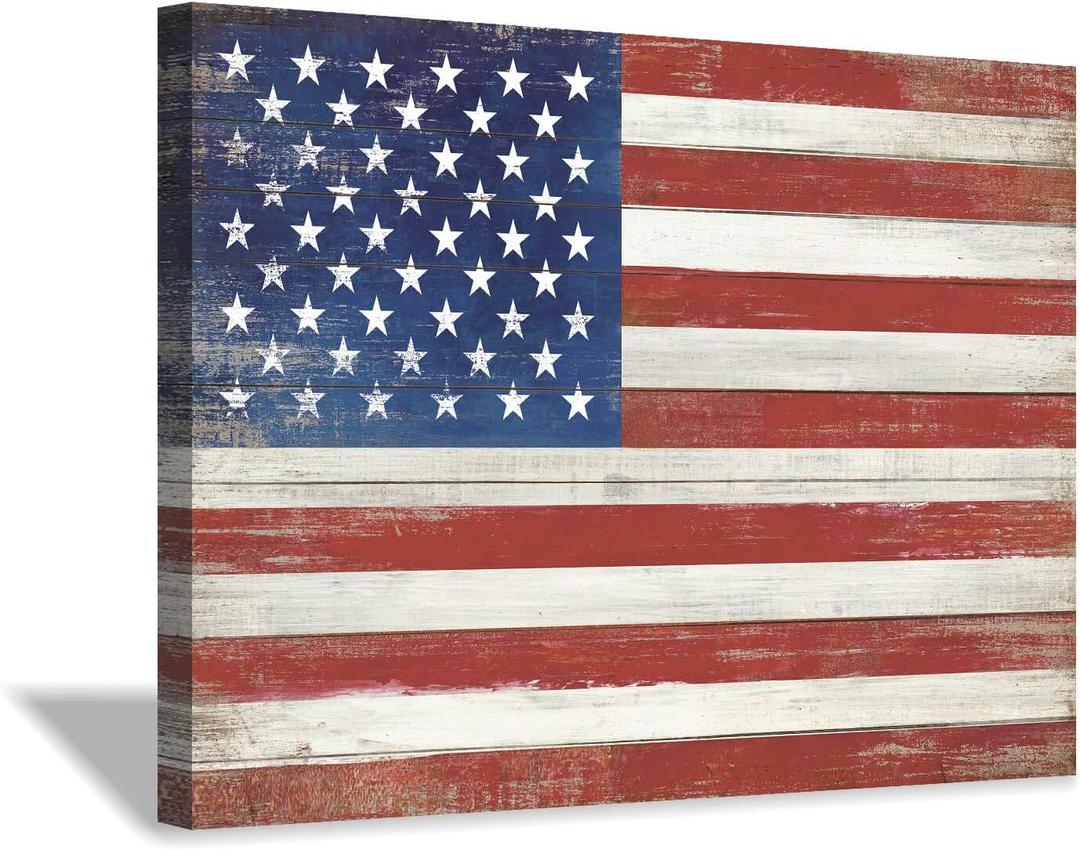 Hardy Gallery American Flag Canvas Wall Art: USA Flag Picture Star & Stripe Painting Artwork for Living Room Office (36'' x 24'')
