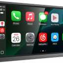 7'' Double Din Car Stereo with Wireless Apple CarPlay & Android Auto, Wireless Airplay & Mirror Link, 1024x600 HD Touchscreen, 240W, Bluetooth, 12-LED Waterproof Backup Camera, Steering Wheel Control