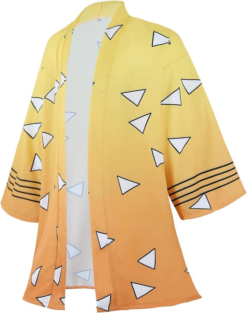 Drofe Anime Robes Tanjiro Cosplay Costume Zenitsu Kimono (3X-Large, Yellow)