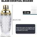 Glass Cocktail Shaker Set - Glass Shaker for Drinks, Shaker Set for Bars, Whiskey, Cocktails (Gold, 13 oz)