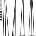 SPACEEUP 34" Hairpin Table Legs, 4PCS Coffee Desk Legs with Rubber Floor Protectors, 880lbs Load Capacity, Heavy Duty Black Metal Furniture Legs 3 Rods for DIY Bench Desk Dining End Table Chairs