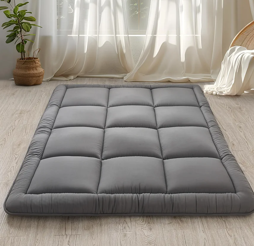WhatsBedding Japanese Floor Mattress Futon Mattress 3" Grey Tatami Mat Shredded Memory Foam Filled Sleeping Pad, Foldable & Portable Roll Up Lounger Camping Bed for Kids and Adult,Full Size 54"x 80"