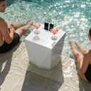 Modern Assemble-Free Outdoor Side Table, Pool Side Table for Inside Pool or on Patio, Lounger Table with 2 Cup Holders * 1 Tablet Holder, White, 17 inches x 17 inches x 17.5 inches