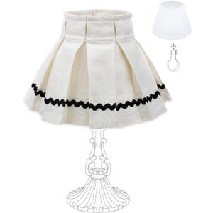 Pleated Fabric Lamp Shade with Bulb Clip Adapter, Detachable & Washable Cotton Lampshade for Table Lamps & Floor Light, Small/Medium for Farmhouse, French Country Decor (5"x9"x7", White)