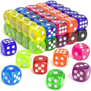 Rerdeim 60 Pieces Dice Set, 16mm Standard Bulk 6 Sided Colored Dices for Board Games, Math Learning, Classroom, 10 Color, 6 Pieces of Each Color