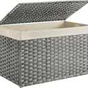 SONGMICS Storage Basket with Lid, Woven Blanket Storage Bin with Handles, Foldable, Removable Liner, Metal Frame, for Bedroom, Laundry Room, 42.3 Gallons (160 L), Gray URST76WG
