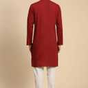 SKAVIJ Men's Pure Cotton Solid Kurta Pajama Set Round Neck Daily Wear Casual Yoga Dress (Red, XL)