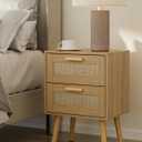 Masupu Rattan Night Stand,Modern nightstand Boho Bedside Table with 2 Drawer,Small End Side Table for Bedroom,Living Room,Office,Natural
