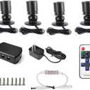 DEDC 4pcs LED Mini Spot Light, 3000K Under Cabinet Lights, Jewelry Model Showcase Display Spotlights for Wine Cabinet/Cupboard/Living Room (Warm White-Remote Control-U.S. Plugs-Base Unslotted) (4pcs warm white, black-base unslotted)