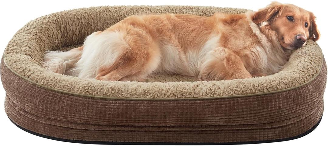 JOEJOY Orthopedic Dog Beds Large Sized Dog, XL Egg-Crate Memory Foam Pet Couch Bed with Bolster Sides, Waterproof Lining, Removable Washable Cover & Non-Slip Bottom, Brown (XL(42"x 32"x 7.5"))