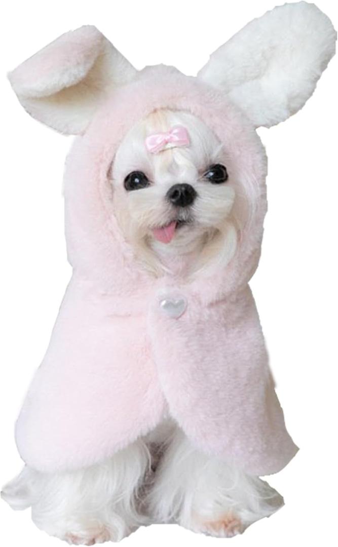 YQYS Pet Ponchos, Warm Plush Poncho for Small Breeds Dogs and Cats, Easter Outfit for Dog, Rabbit Costume for Puppy, Dog Bunny Costumes, Teacup Puppy Clothes for Chihuahua Yorkie Pink Bunny Large