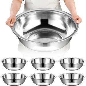 6 Pcs Stainless Steel Mixing Bowls Metal Mixing Bowls Extra Large Basin Salad Bowl with Deeper Edge, Dishwasher Safe, Mirror Finish for Home and Commercial, Silver (18 Inch 16 Qt)
