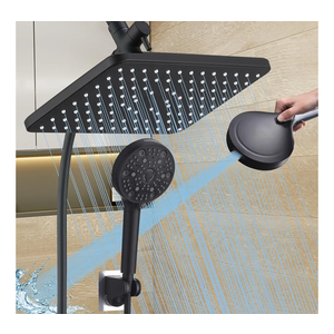 12 Inch Rain Shower Head High Pressure Dual Shower Heads Rainfall Showerhead with 9 Sprays Handheld Spray Combo & 70"Long Fixed Showerheads Hose, Matte Black Bathroom Accessories