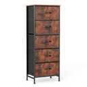 Sweetcrispy 5 Drawer Dresser with Fabric Bins, Sturdy Steel Frame and Wood Top, Storage Organizer Chest for Bedroom, Closet, Hallway, Brown