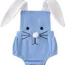 Gueuusu My First Easter Baby Boy Girl Outfit Bunny Costume Rabbit Ear Sleeveless Romper Overalls Infant Rabbit Cosplay Outfit (3-6 Months, Blue)